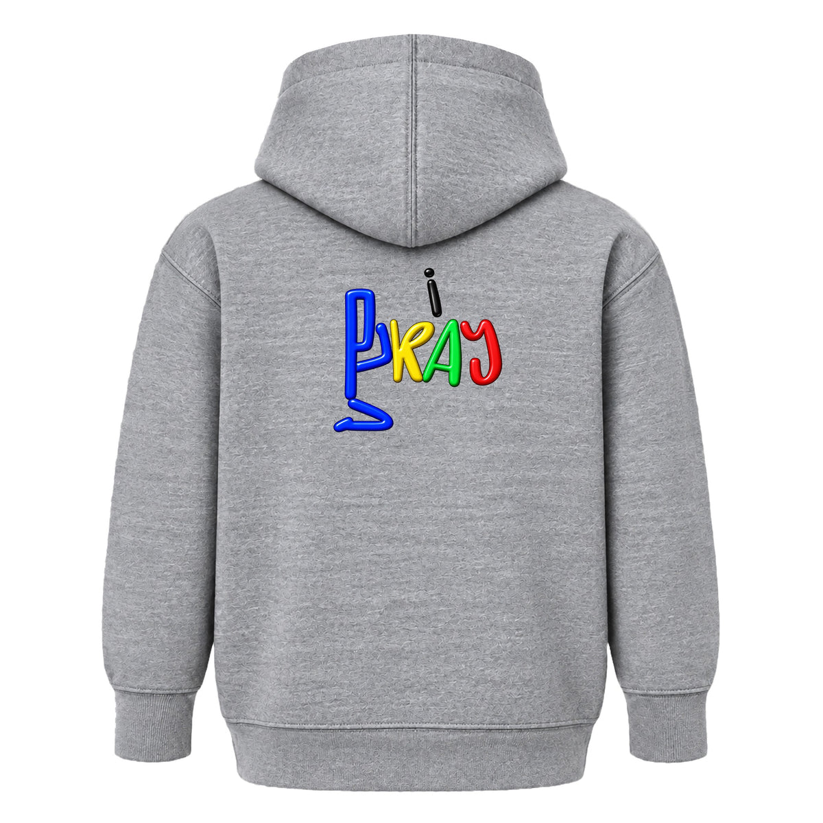 i PRAY matching kids hoodie Heather Gray back — Original profile, EMBOSS
