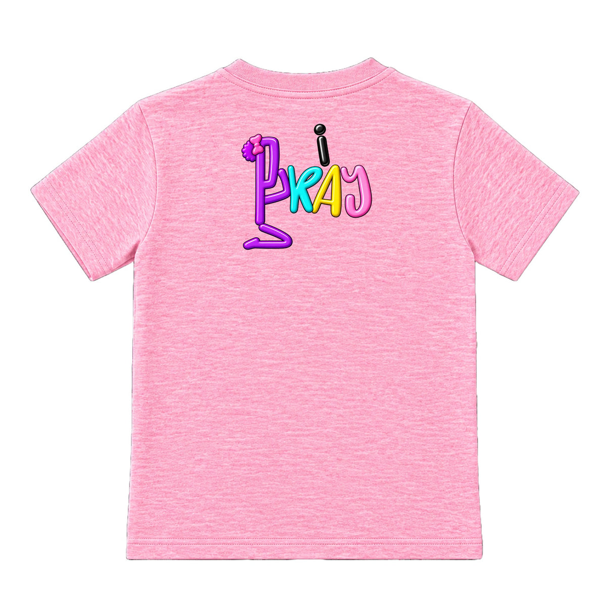 i PRAY kids T-shirt Cotton Candy Pink back, Bun profile