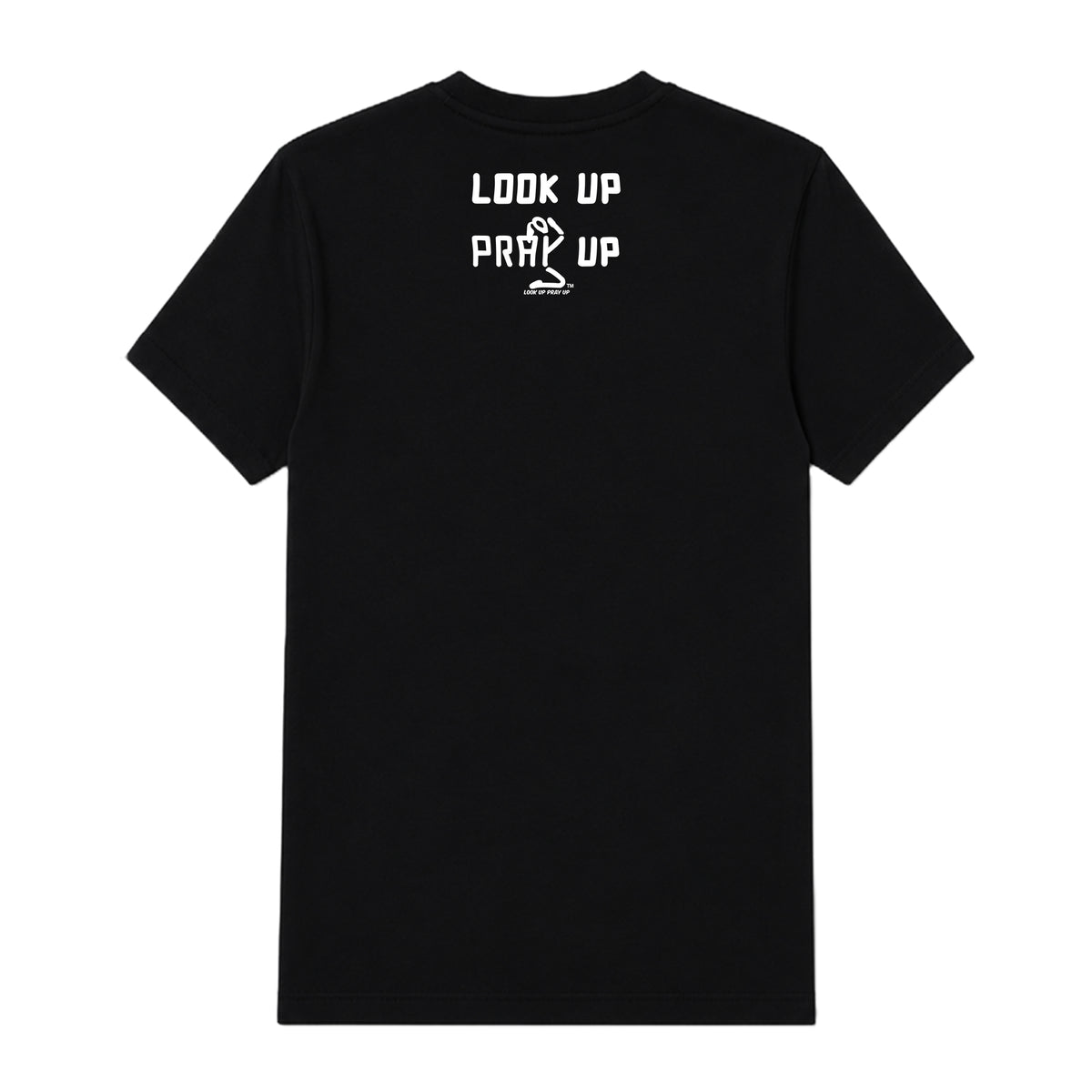 Look Up Pray Up adult T-shirt Black back — Ponytail