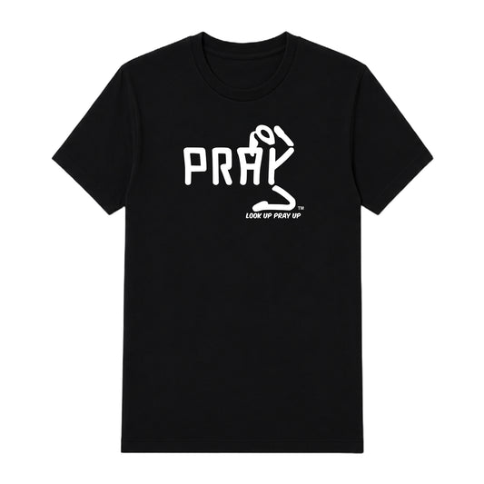 PRAY adult T-shirt Black front — Ponytail