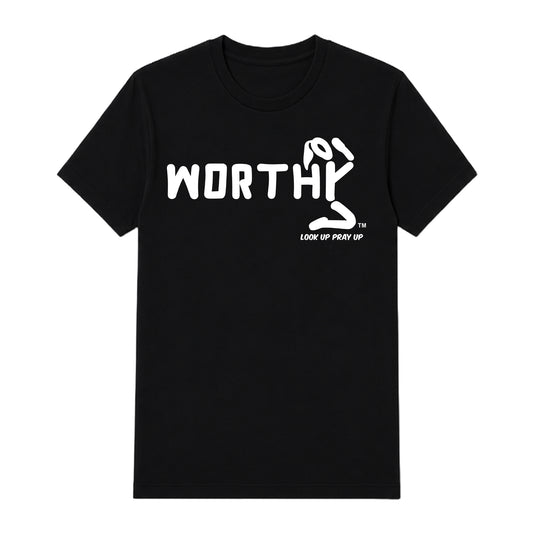 WORTHY adult T-shirt Black front — Ponytail