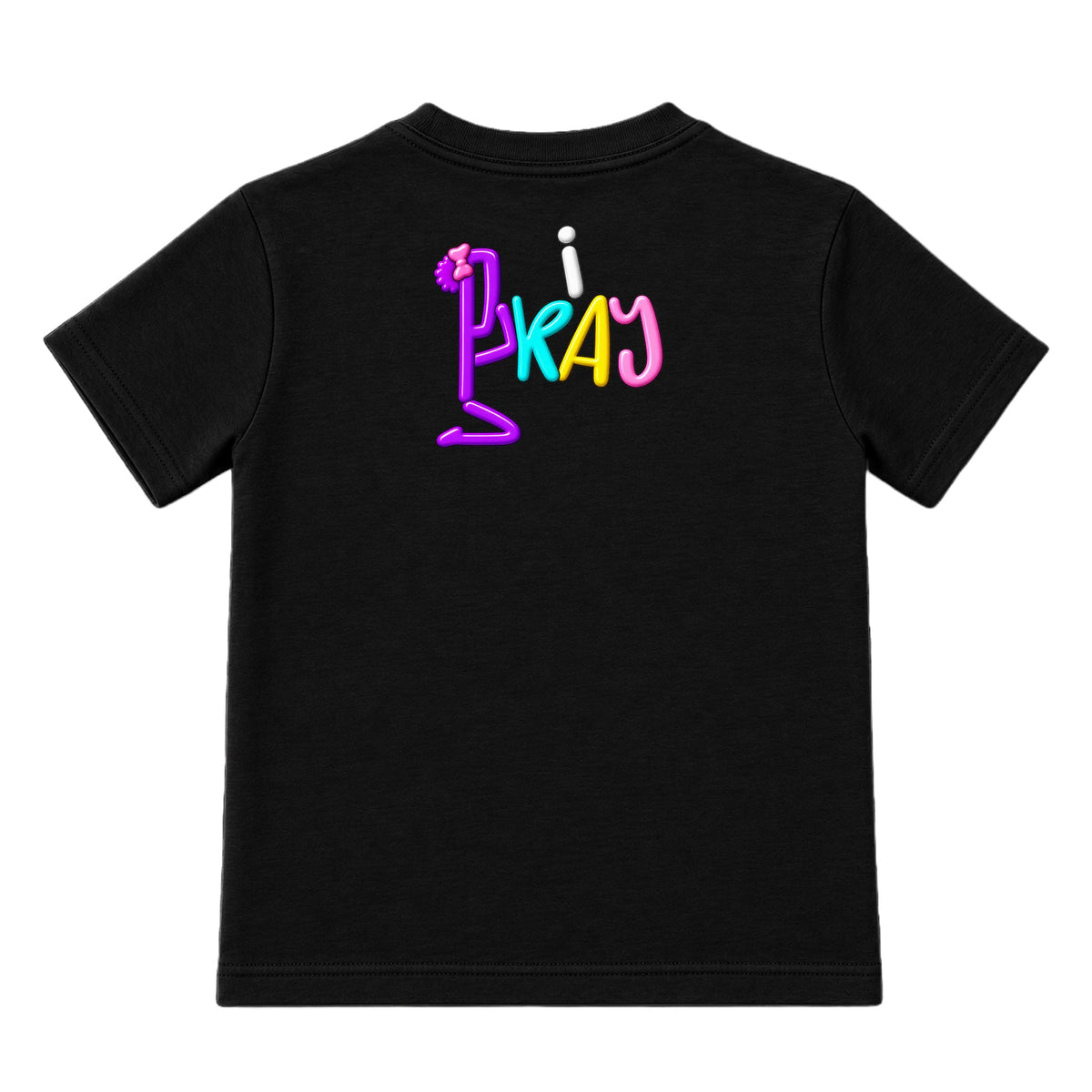I LOOK UP PRAY UP Christian kids T-shirt Black i PRAY back, Bun profile