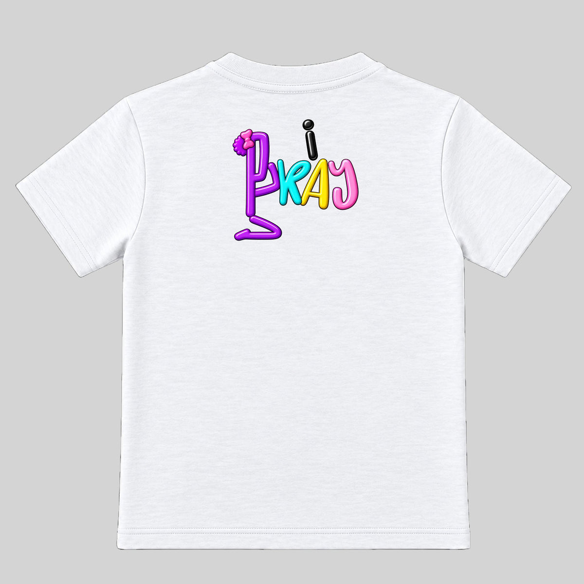 I'M A CHILD OF GOD Christian kids tee White i PRAY back, Bun profile