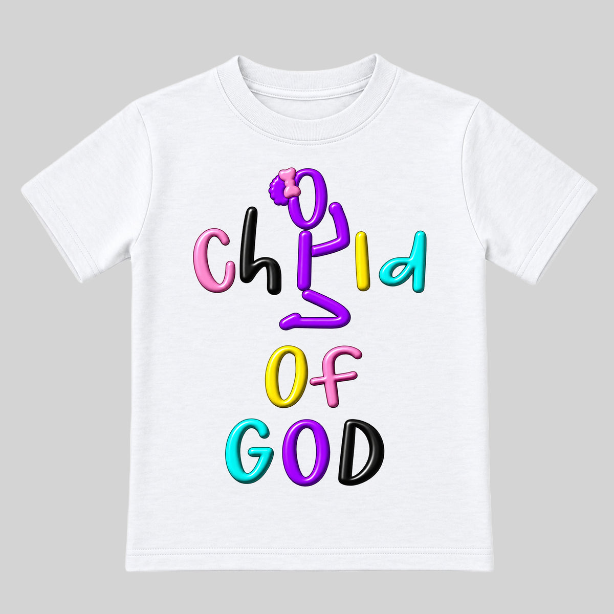 CHILD OF GOD White Christian kids T-shirt front, Bun profile