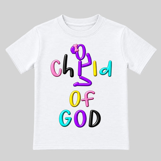 CHILD OF GOD White Christian kids T-shirt front, Bun profile