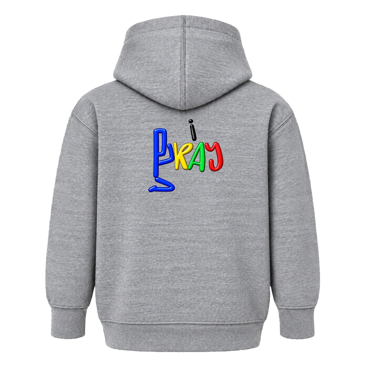 CHILD OF GOD Christian kids hoodie Heather Gray back, Original profile, i PRAY design