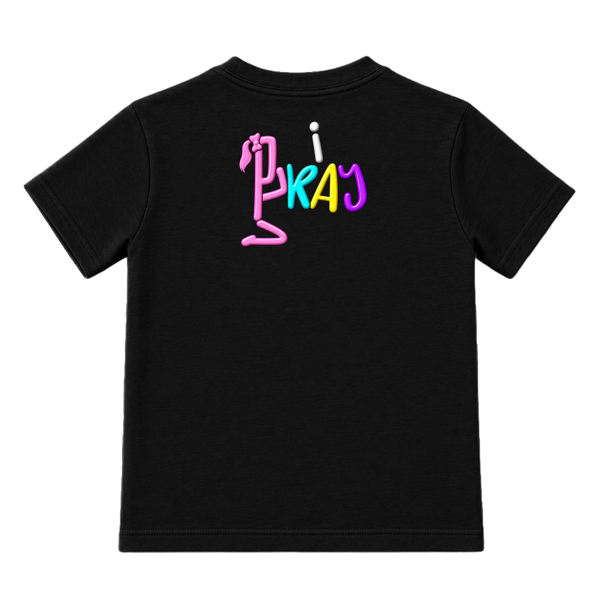 CHILD OF GOD Black Christian kids T-shirt back, Ponytail profile