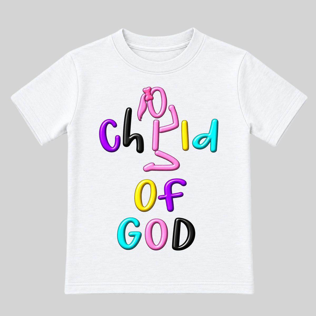 CHILD OF GOD White Christian kids T-shirt front, Ponytail profile