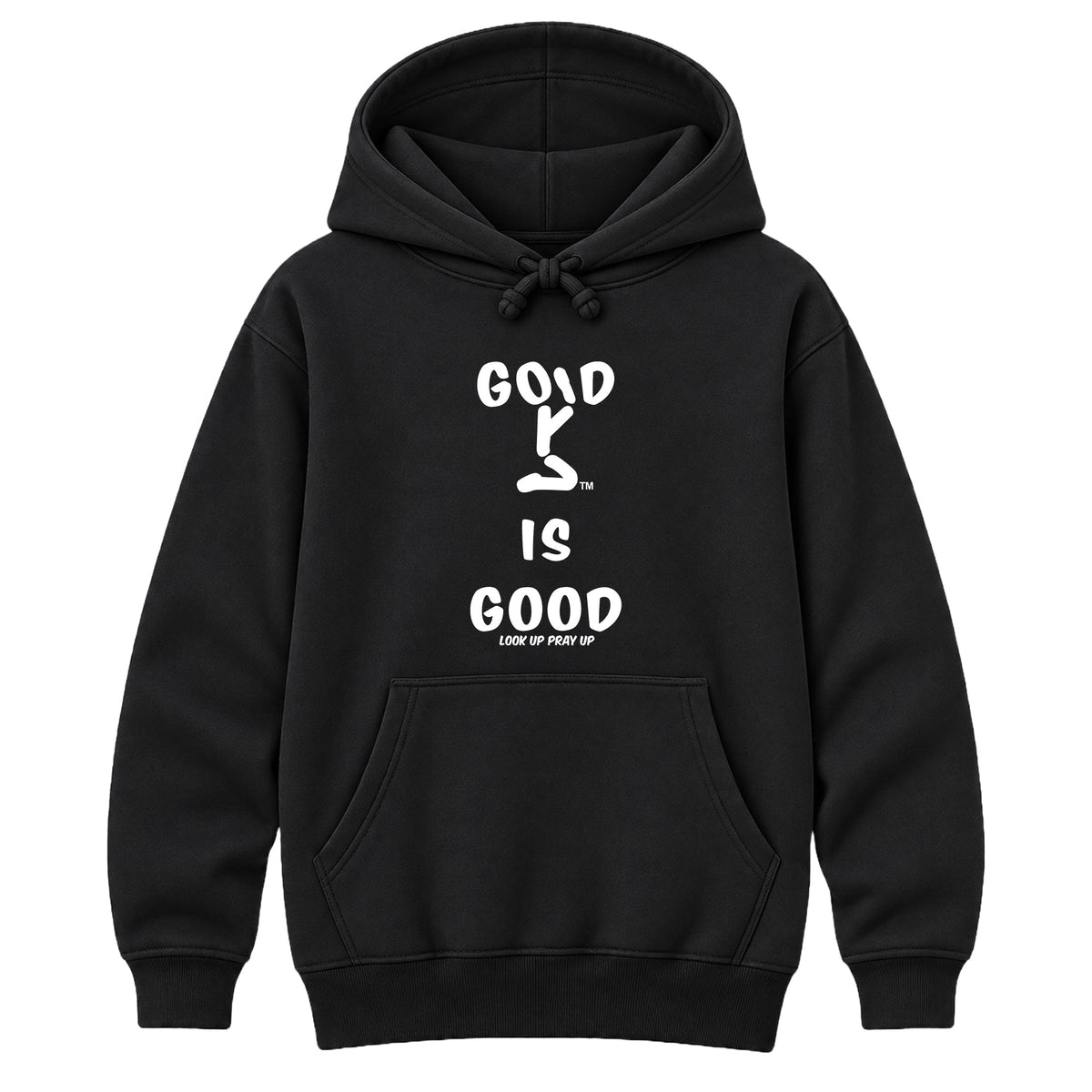 GOD IS GOOD Black heavyweight hoodie front, Original profile