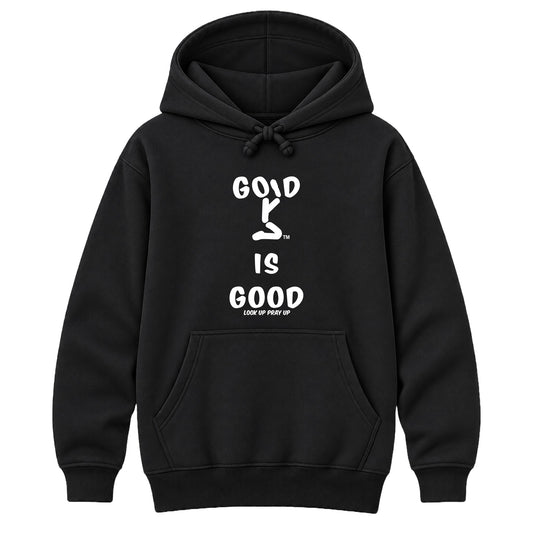 GOD IS GOOD Black heavyweight hoodie front, Original profile