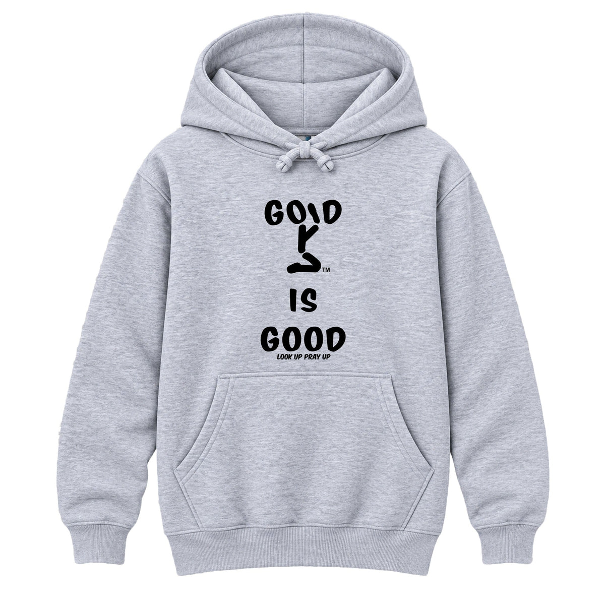 GOD IS GOOD Heather Gray heavyweight hoodie front, Original profile