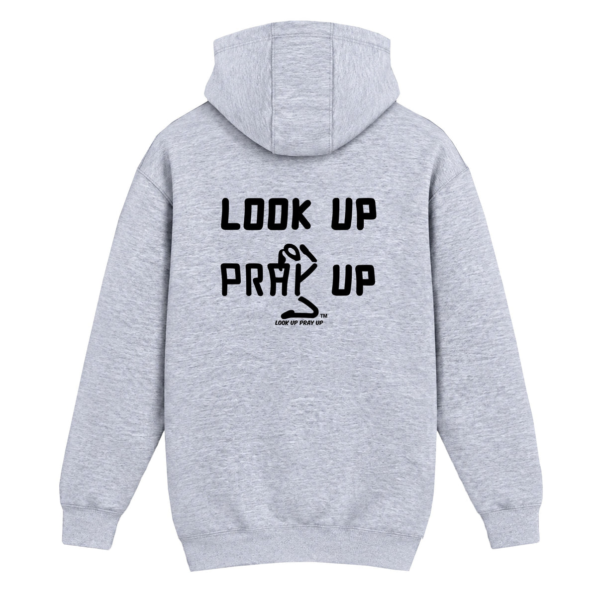 GOD IS GOOD Christian Heavyweight Hoodie Heather Gray back - Ponytail profile