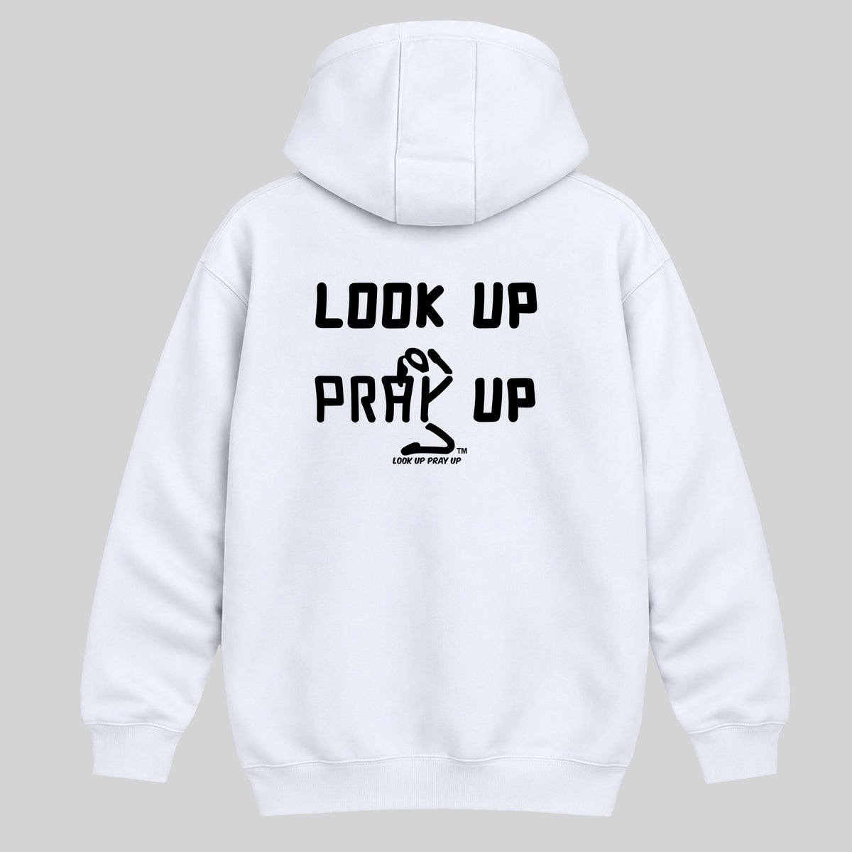 GOD Christian heavyweight hoodie White back, Ponytail profile