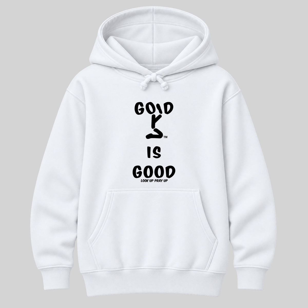 GOD IS GOOD White heavyweight hoodie front, Original profile