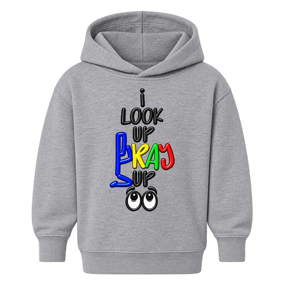 I LOOK UP PRAY UP kids hoodie Heather Gray front, Original profile