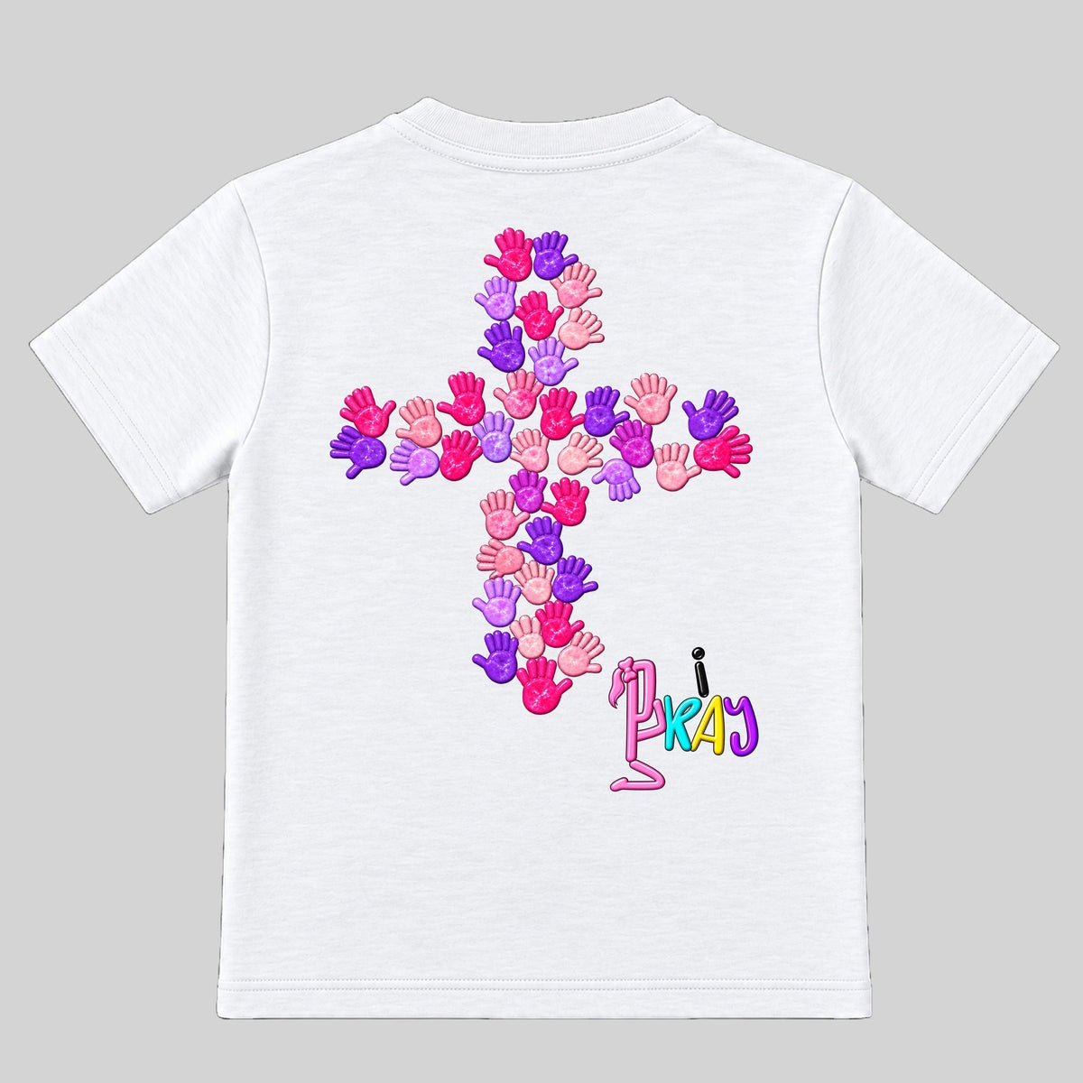 I LOOK UP PRAY UP Christian kids T-shirt White front, Ponytail profile