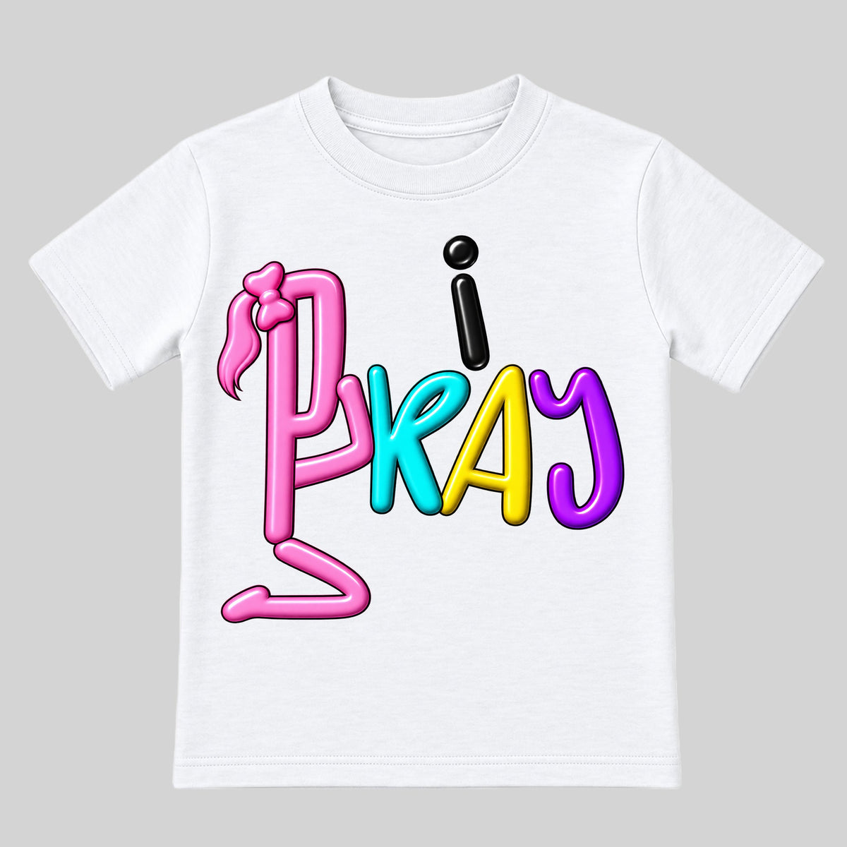 I PRAY White kids T-shirt front, Ponytail profile
