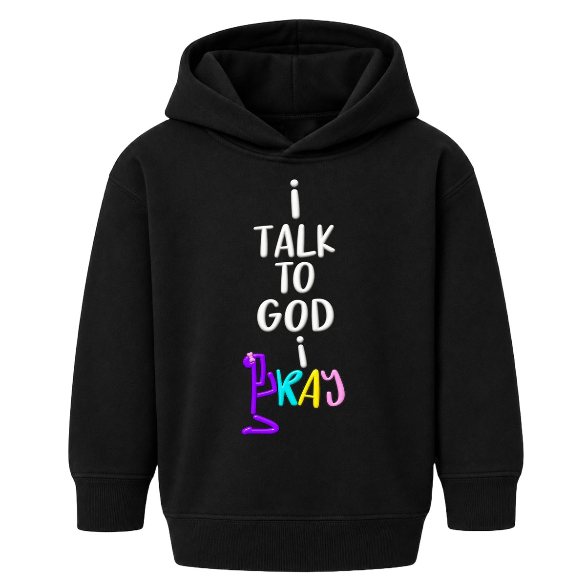 I TALK TO GOD Black Christian kids hoodie front, Bun profile