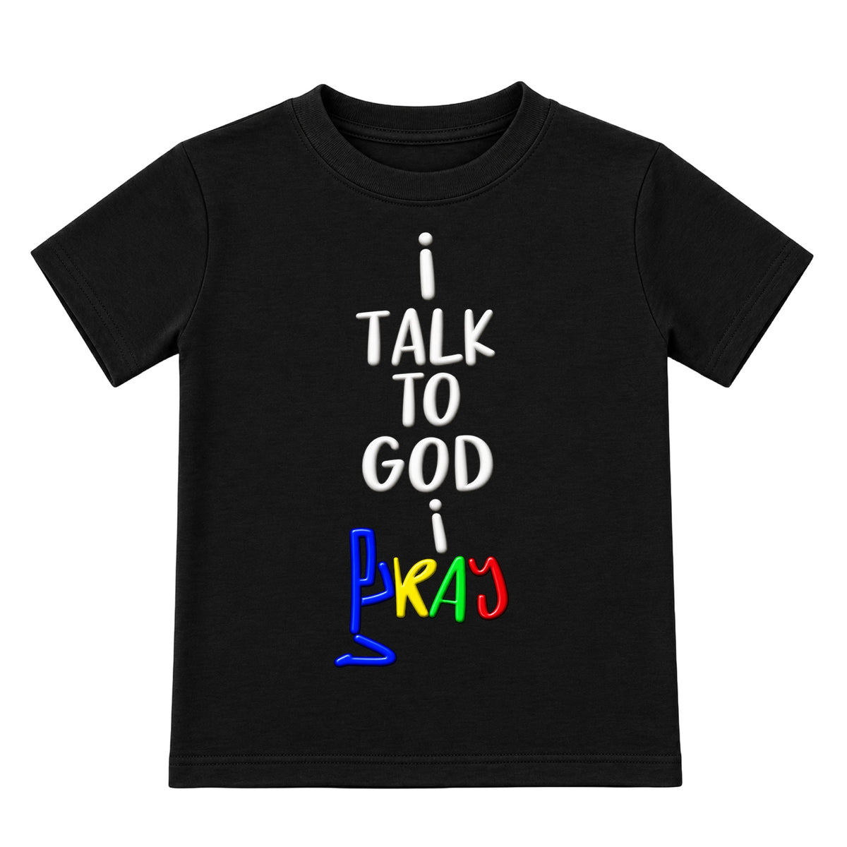 I TALK TO GOD Black Christian kids tee front, Original profile