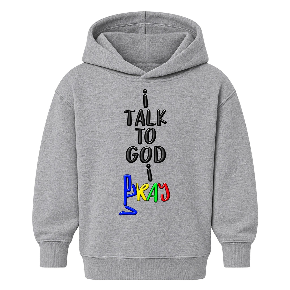 I TALK TO GOD Heather Gray Christian kids hoodie front, Original profile