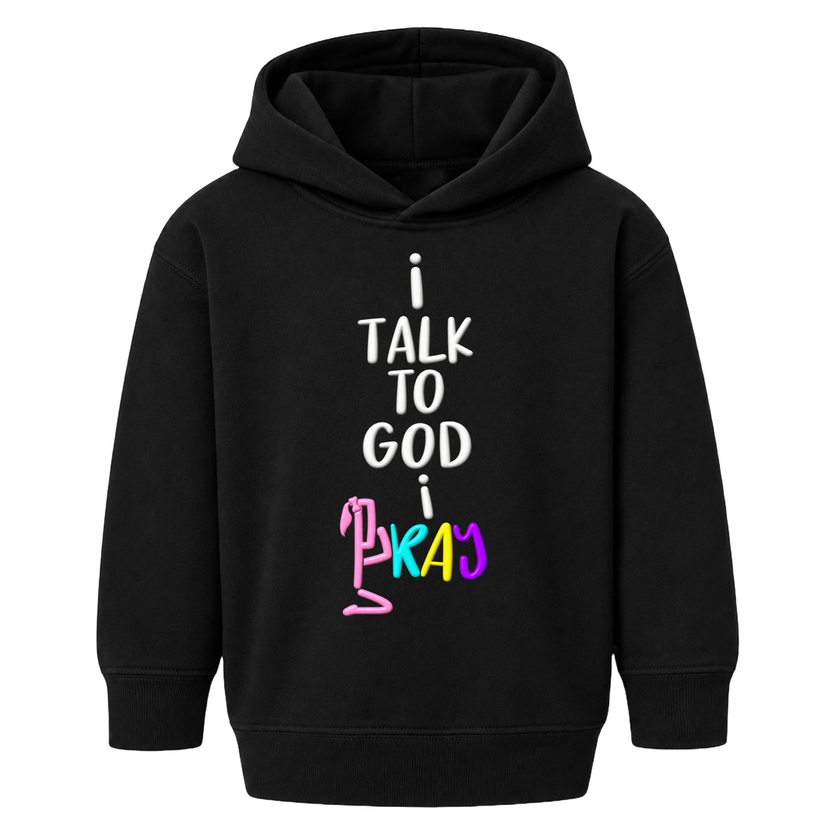 I TALK TO GOD Black Christian kids hoodie front, Ponytail profile