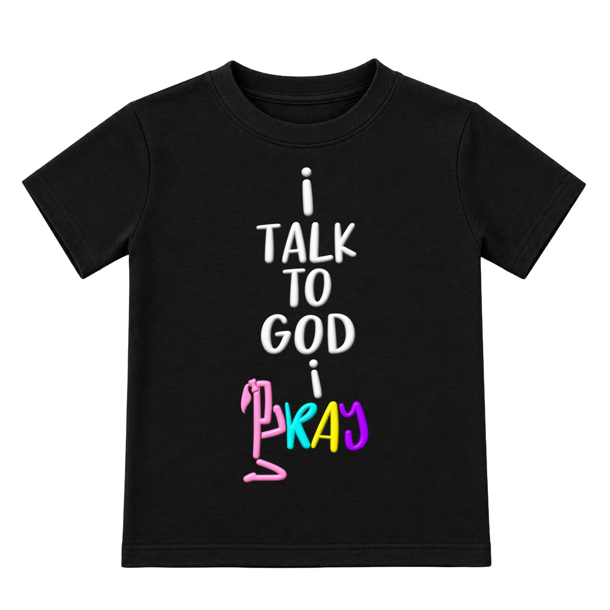 I TALK TO GOD Black Christian kids tee front, Ponytail profile
