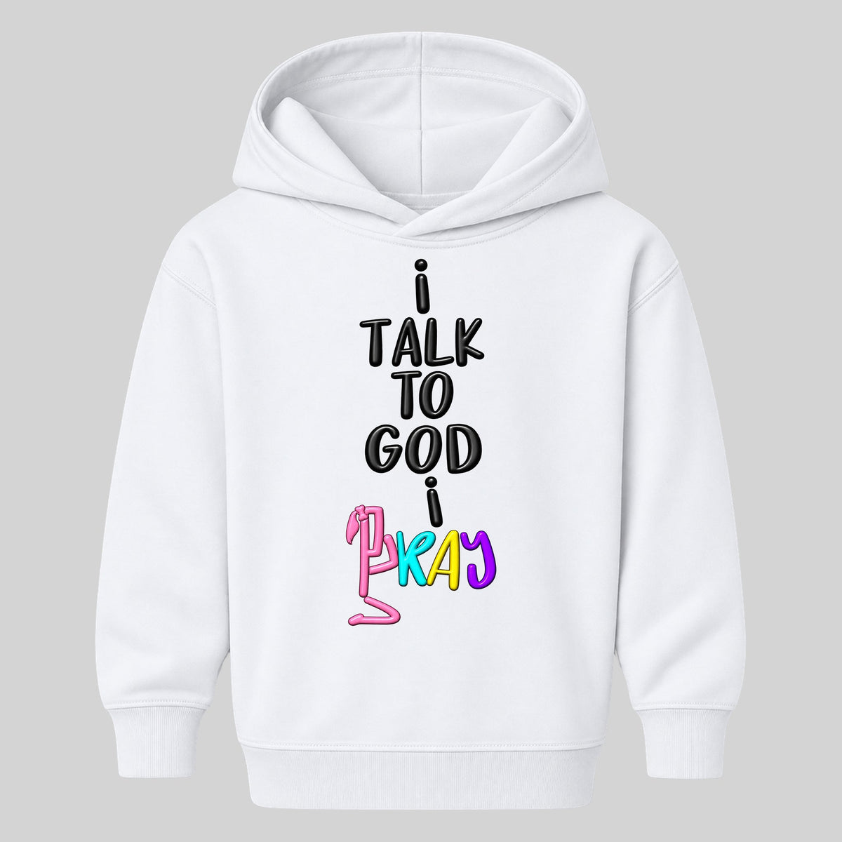 I TALK TO GOD White Christian kids hoodie front, Ponytail profile