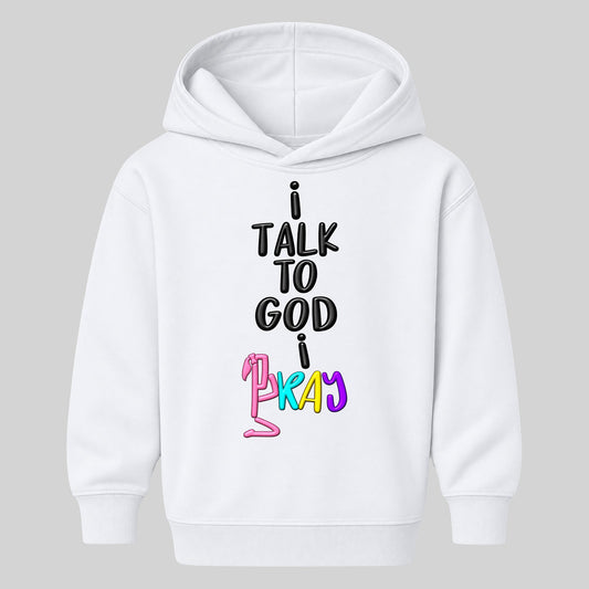 I TALK TO GOD White Christian kids hoodie front, Ponytail profile