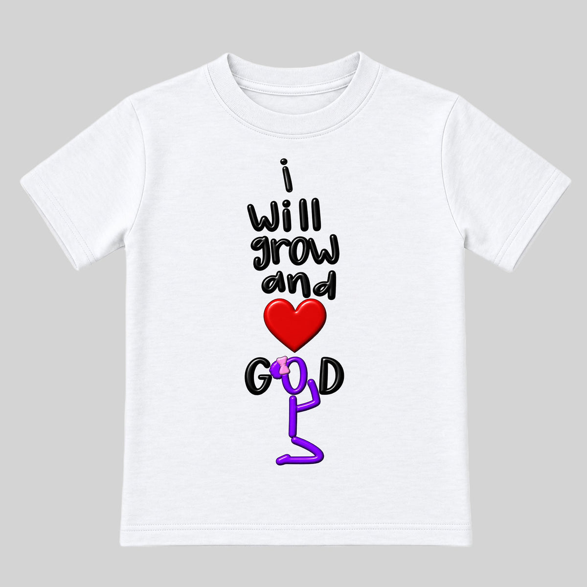 I WILL GROW AND LOVE GOD White kids tee front, Bun profile