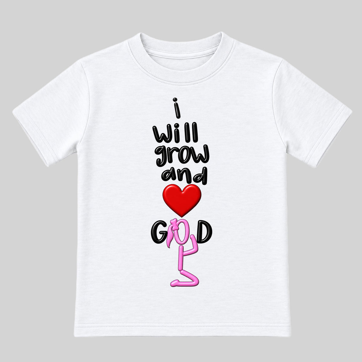 I WILL GROW AND LOVE GOD White kids tee front, Ponytail profile