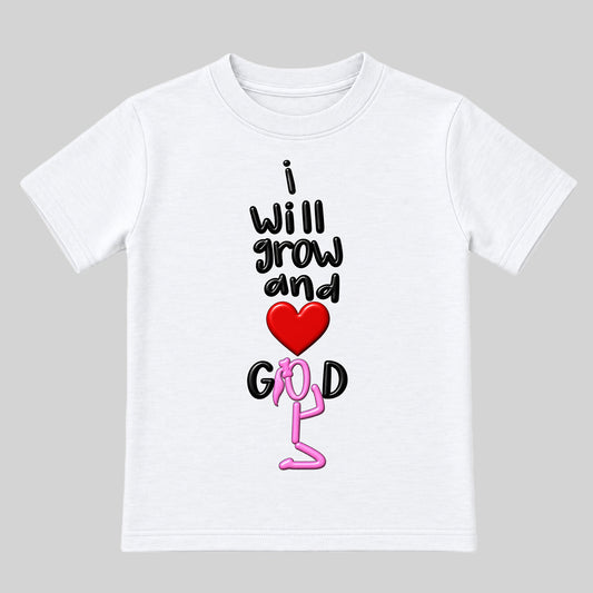 I WILL GROW AND LOVE GOD White kids tee front, Ponytail profile