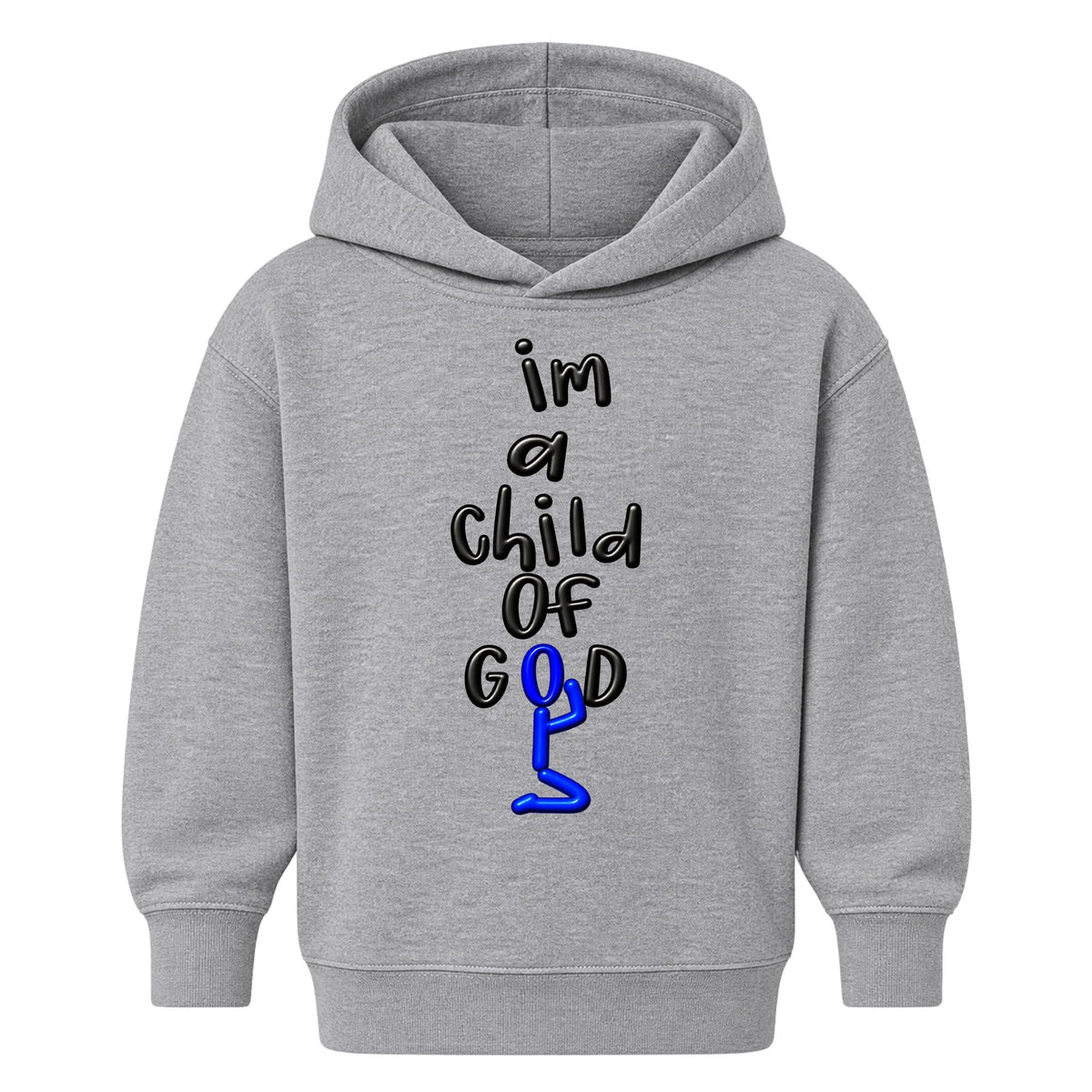 I'M A CHILD OF GOD kids hoodie Heather Gray front — Original profile, EMBOSS