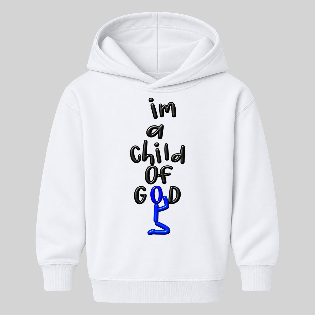 I'M A CHILD OF GOD kids hoodie white front — Original profile, EMBOSS