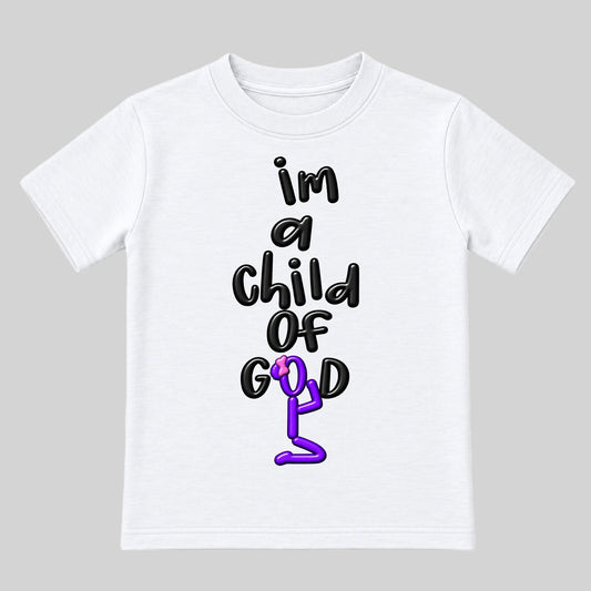 I'M A CHILD OF GOD Christian kids tee White front, Bun profile