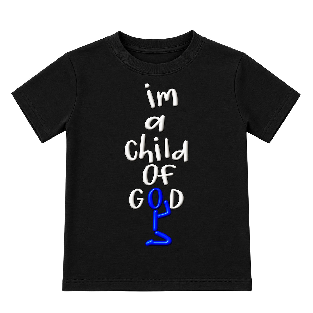 I'M A CHILD OF GOD Christian kids tee Black front, Original profile