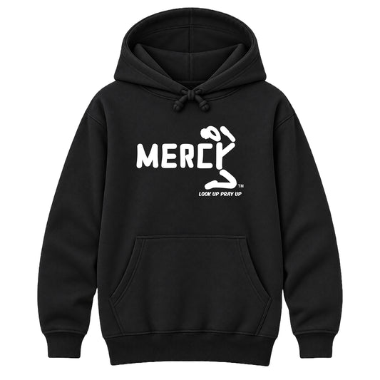 MERCY Christian Heavyweight Hoodie Black front - Bun profile