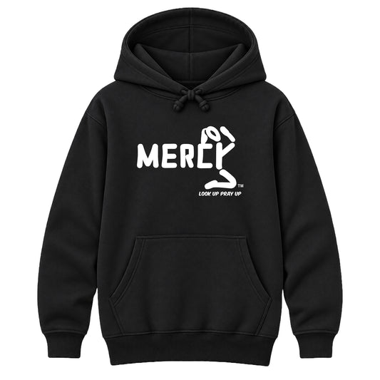 MERCY Christian Heavyweight Hoodie Black front - Ponytail profile