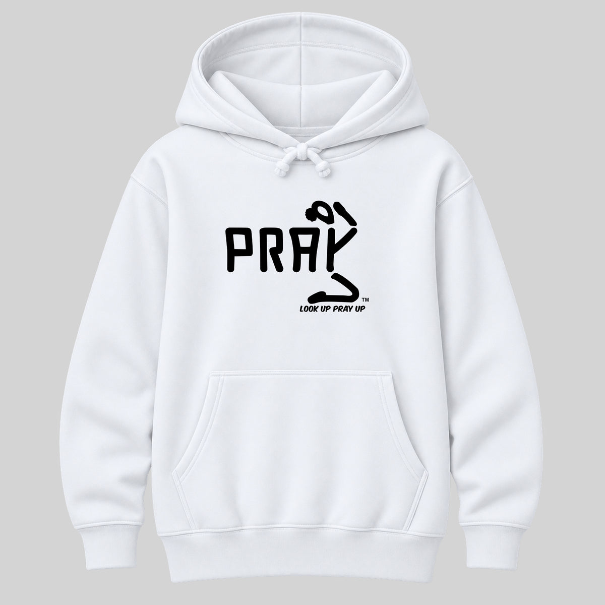 PRAY Christian Heavyweight Hoodie White front - Bun profile
