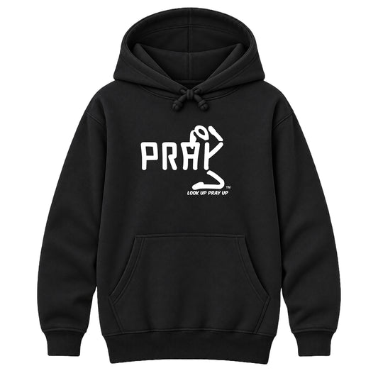 PRAY Christian Heavyweight Hoodie Black front - Ponytail profile