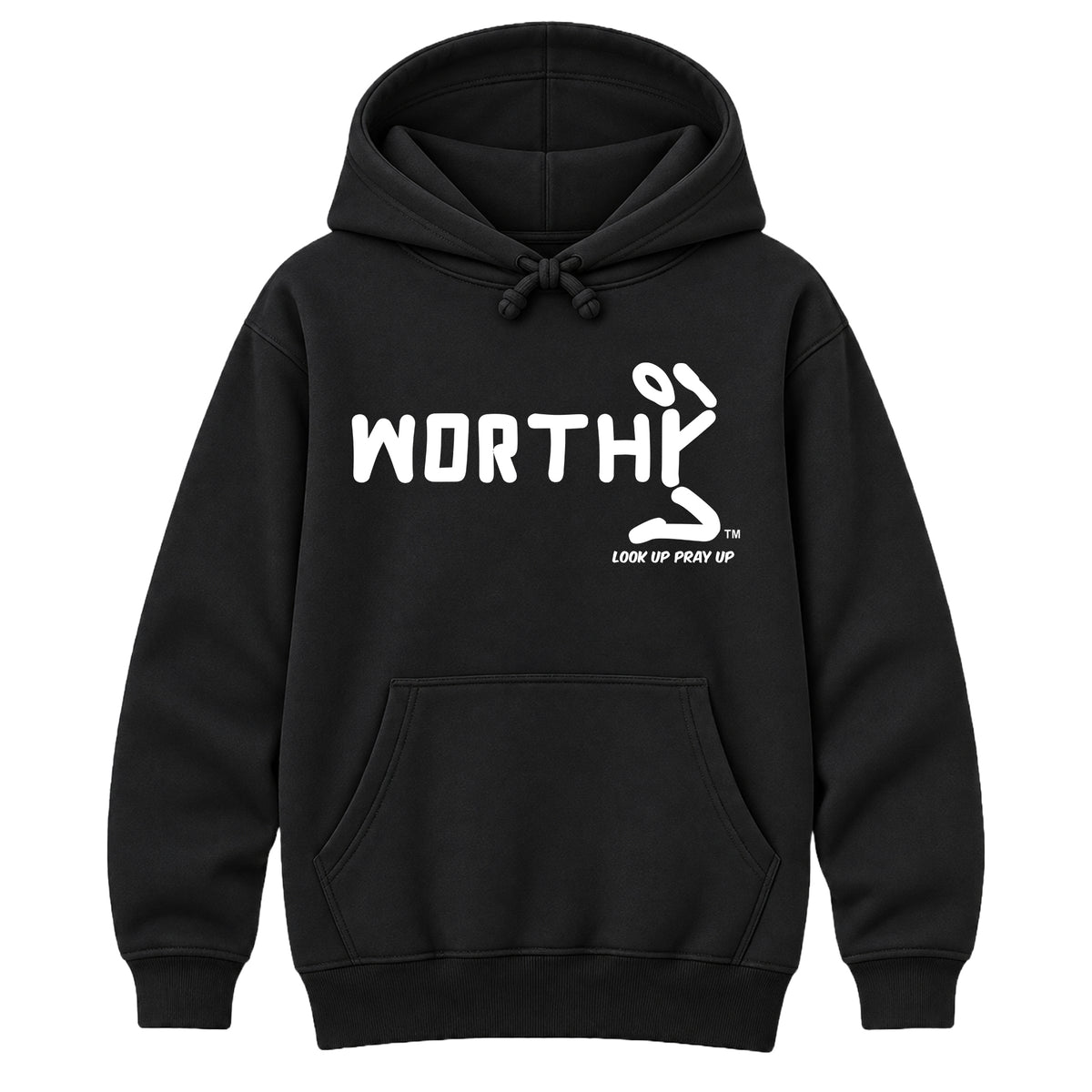 WORTHY Christian Heavyweight Hoodie Black front - Original profile