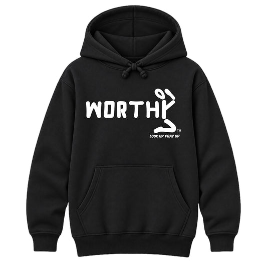 WORTHY Christian Heavyweight Hoodie Black front - Original profile