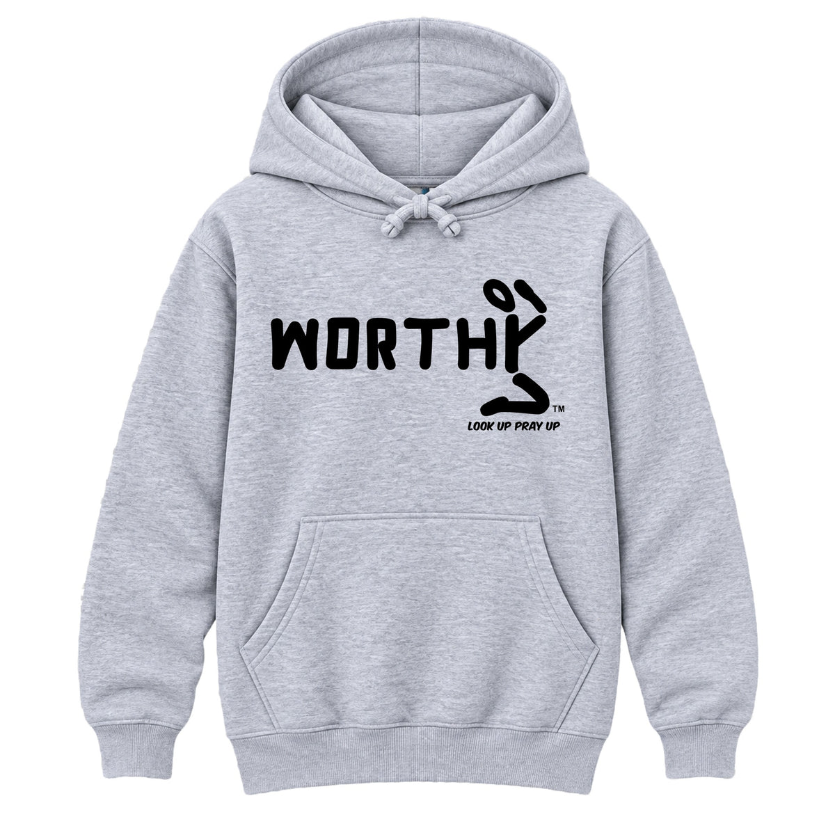 WORTHY Christian Heavyweight Hoodie Heather Gray front - Original profile