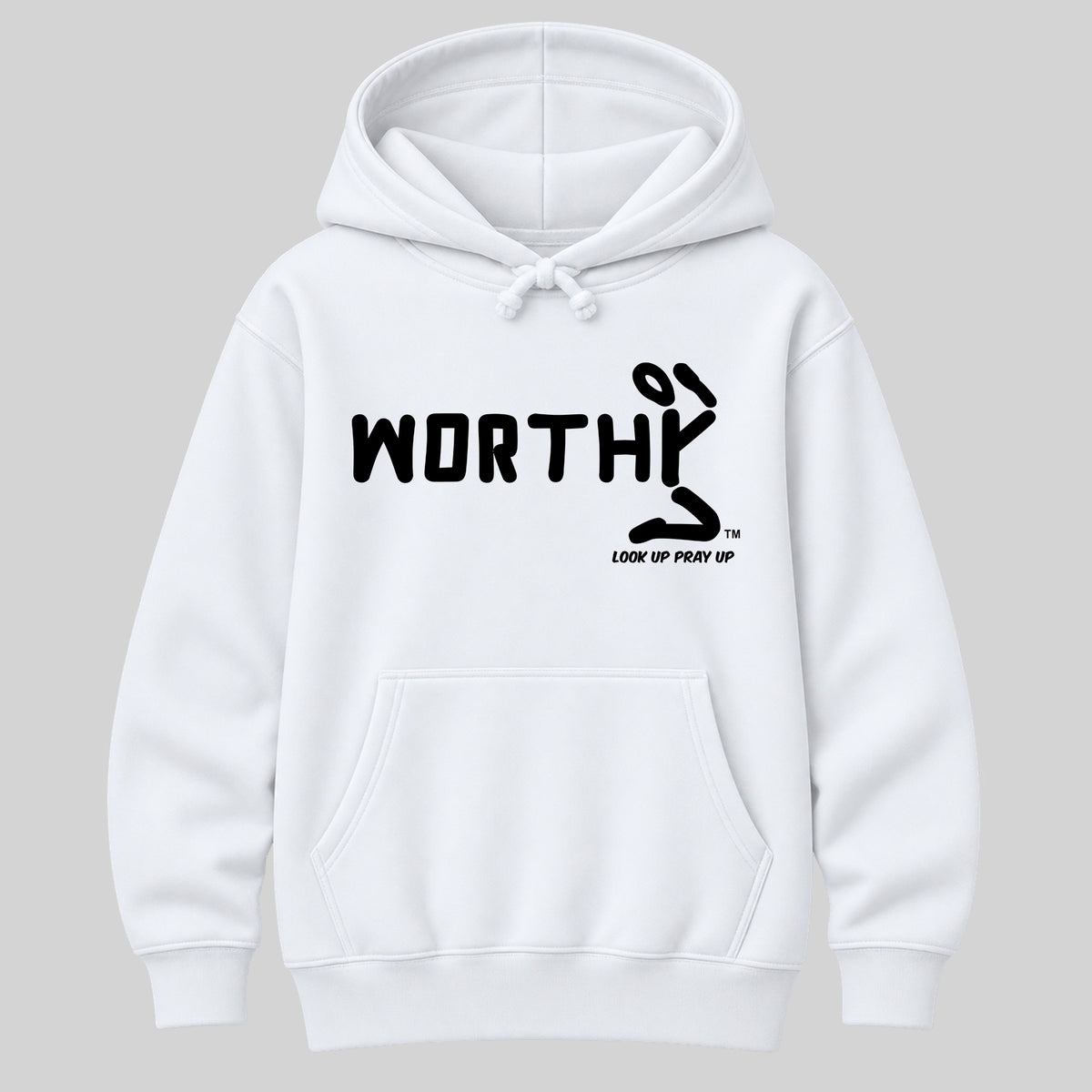 WORTHY Christian Heavyweight Hoodie White front - Original profile