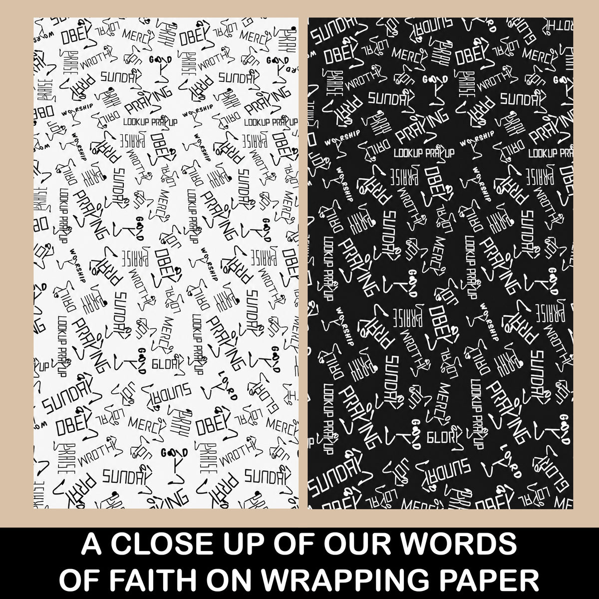 LOOK UP PRAY UP Words of Faith wrapping paper close up