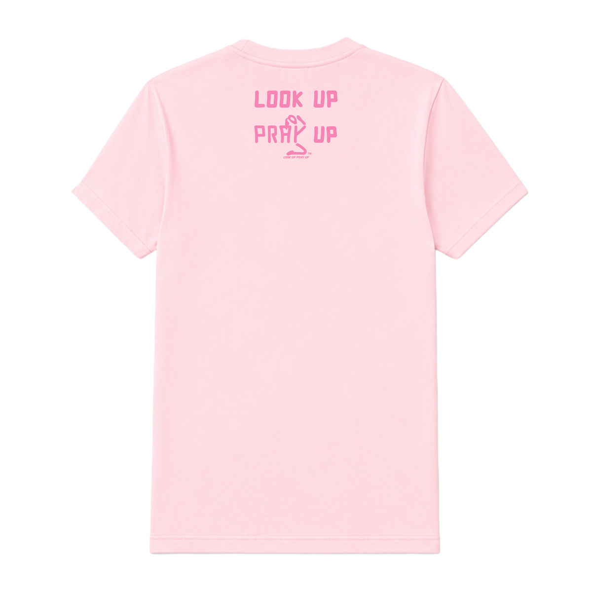 Look Up Pray Up adult T-shirt Light Pink back — Ponytail