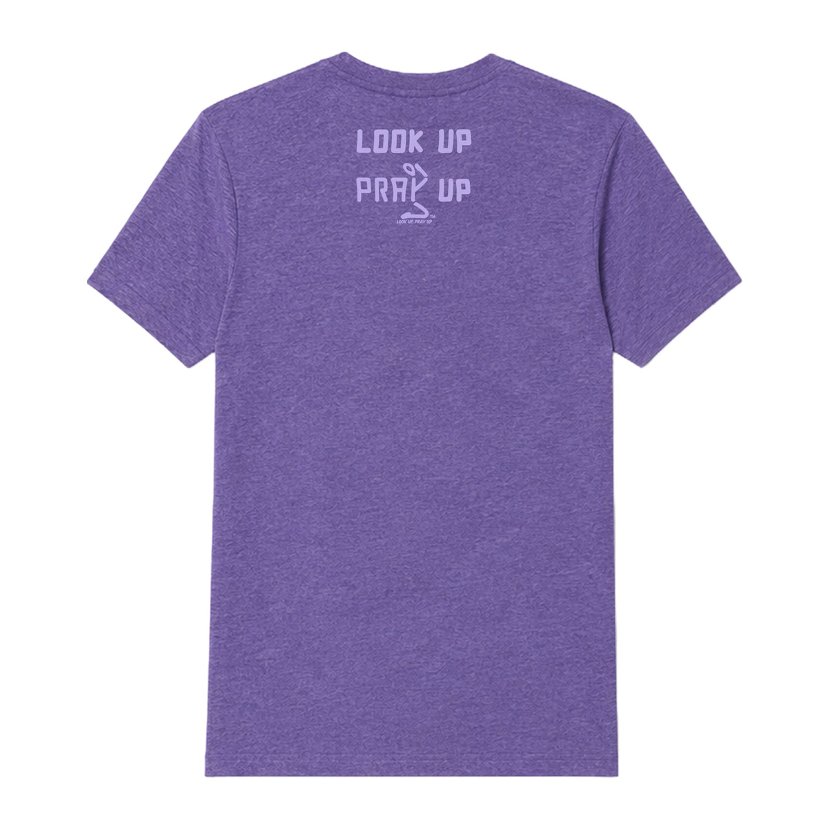 Look Up Pray Up adult T-shirt Heather Purple back — Original