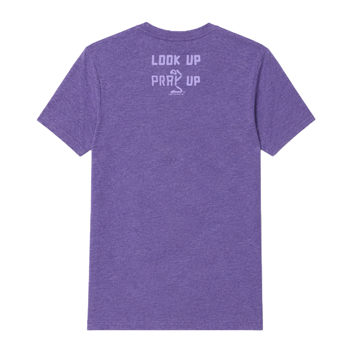 Look Up Pray Up adult T-shirt Heather Purple back — Bun