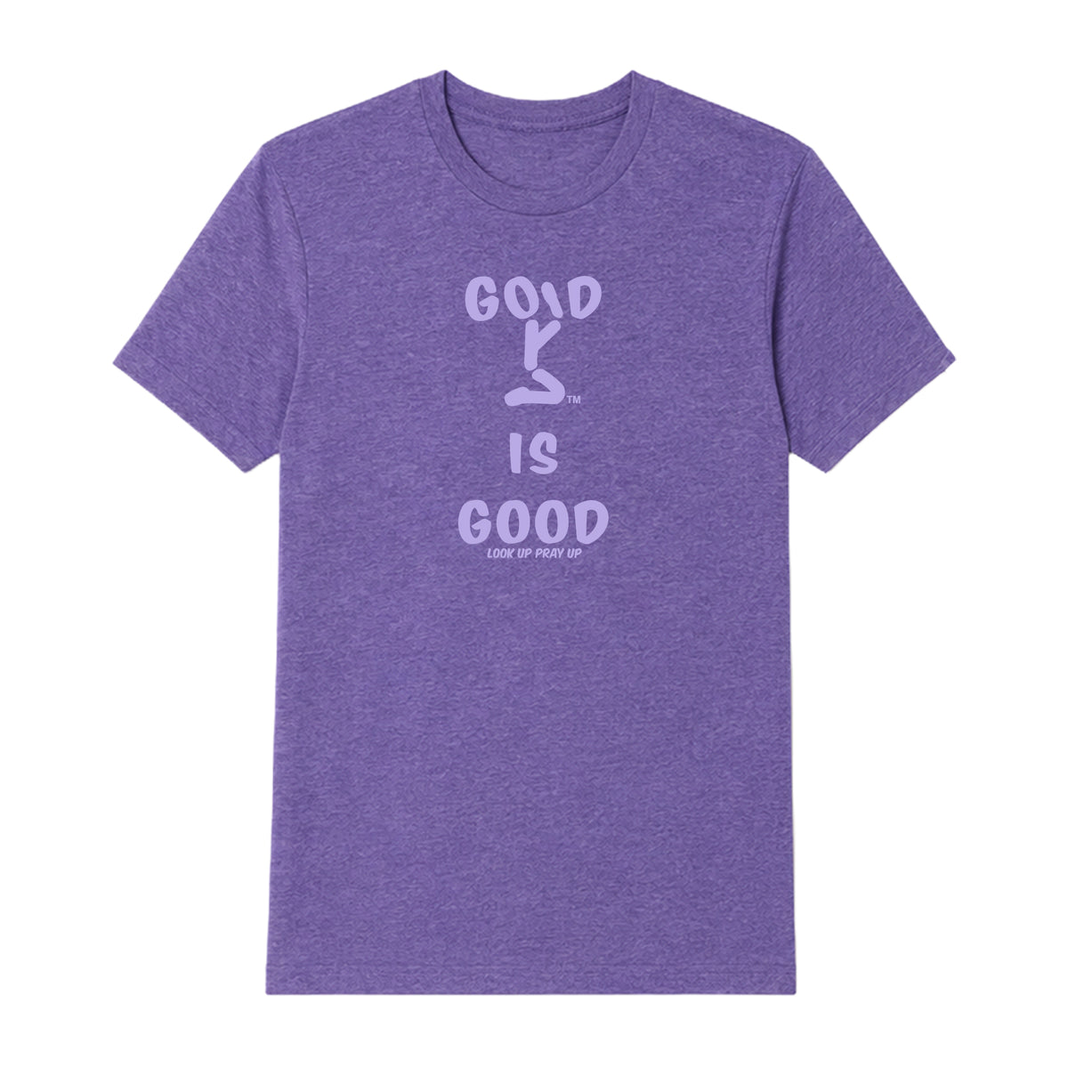 GOD IS GOOD adult T-shirt Heather Purple front — Original profile
