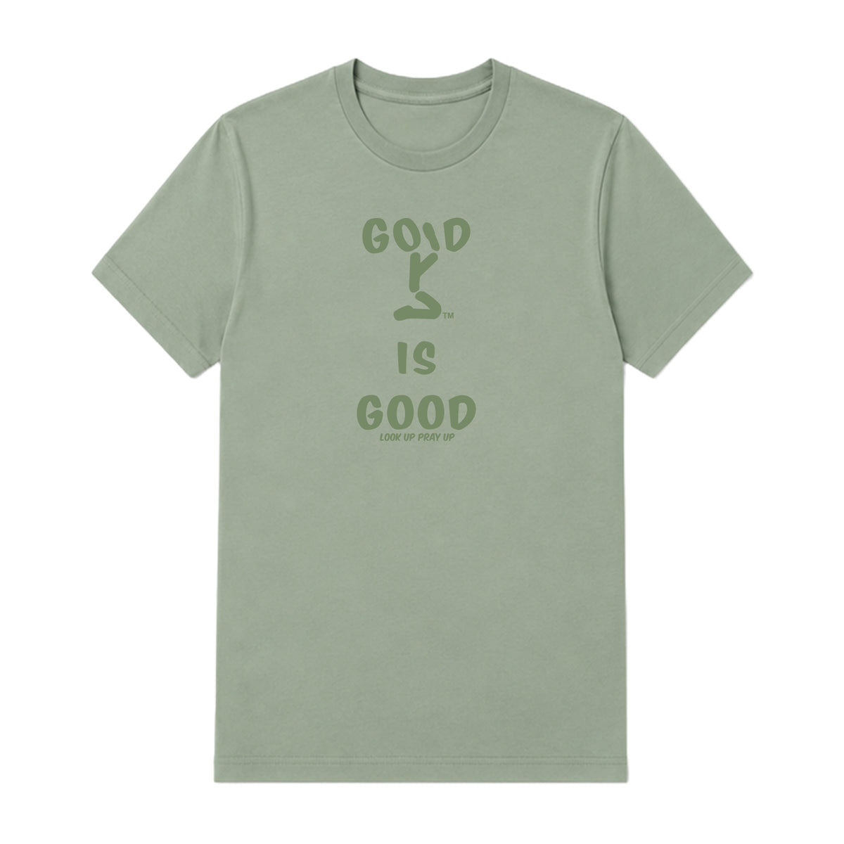 GOD IS GOOD adult T-shirt Sage front — Original profile