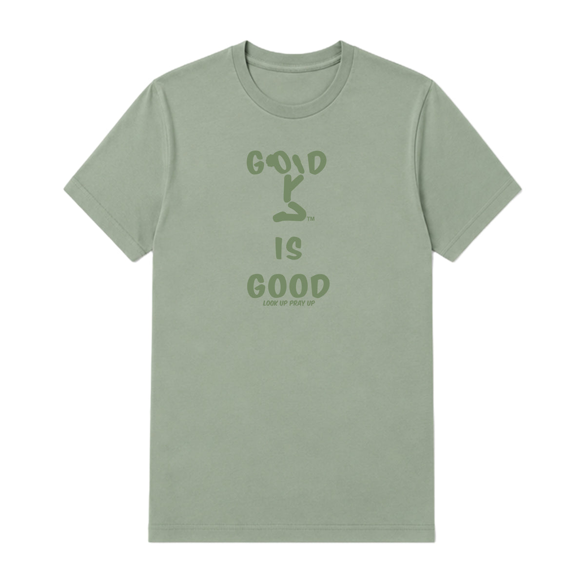 GOD IS GOOD adult T-shirt Sage front — Bun